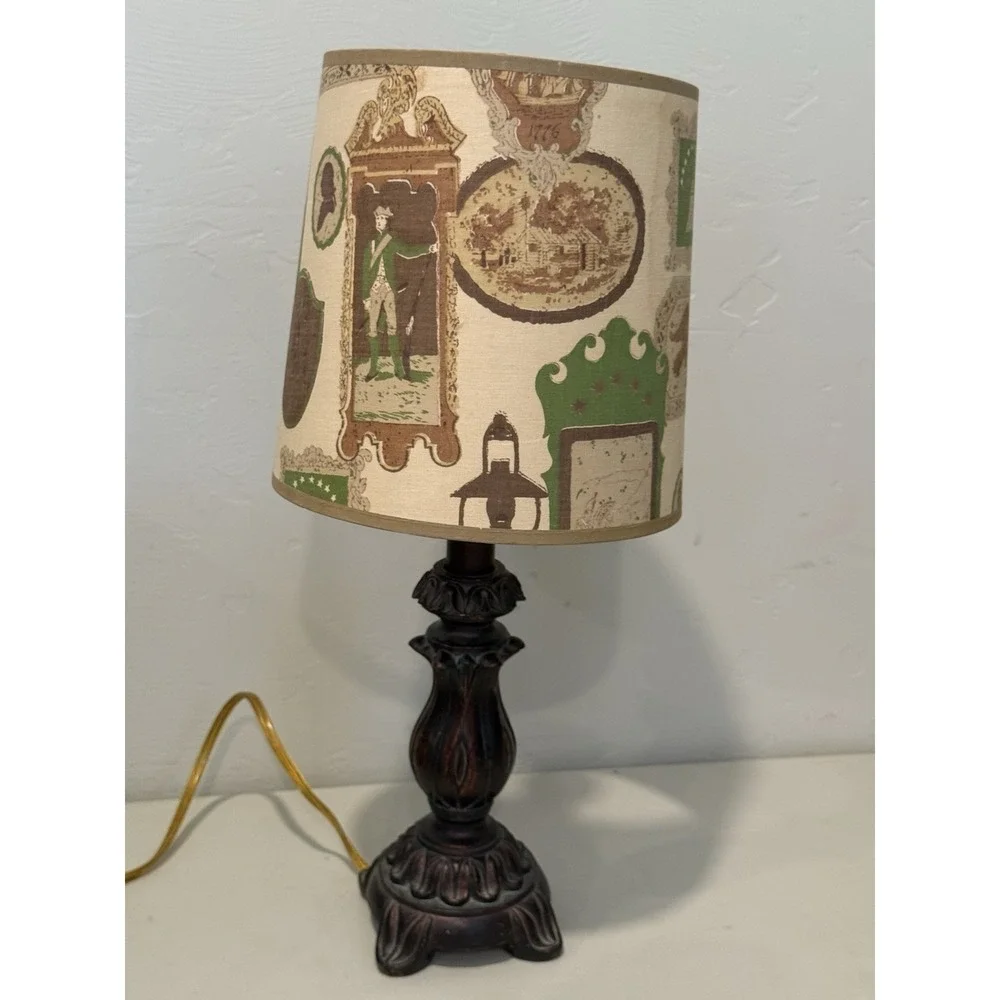 Vintage Unique Table Accent Lamp Wood / Metal / Resin With Shade ~14